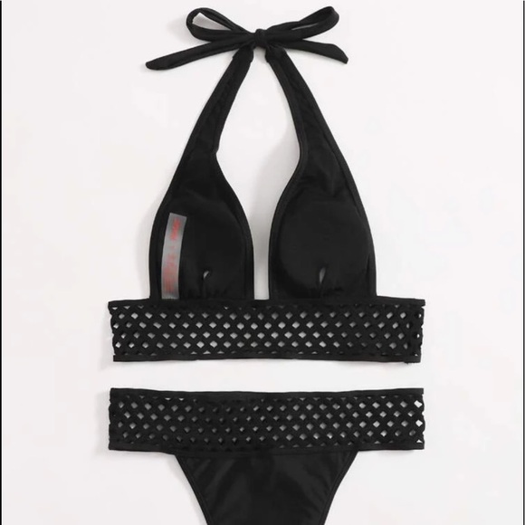 Black Cut-Out Halter Bikini Swimwear Bathing Suit - Picture 2 of 6